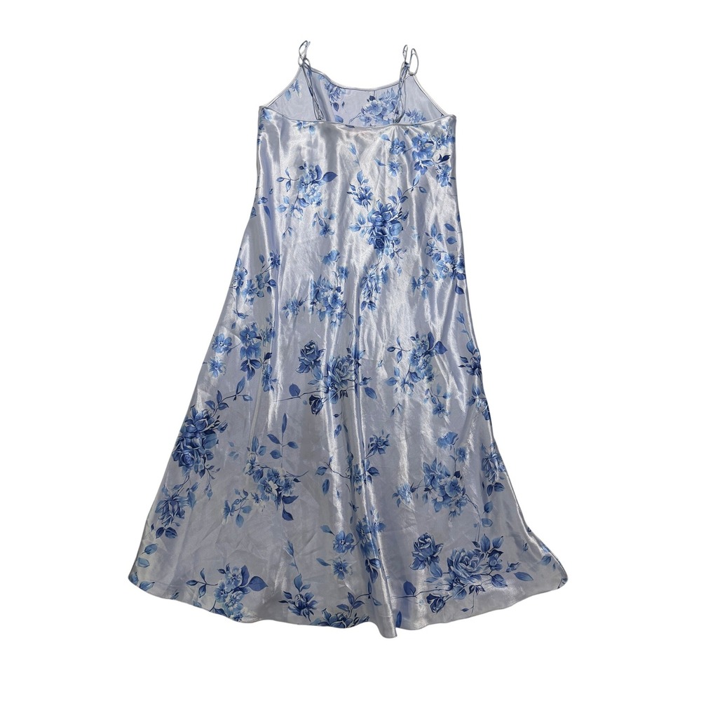 Oscar de la Renta Pink Label Blue Floral Satin Nightgown & Robe Set Large Y2K - Picture 10 of 16